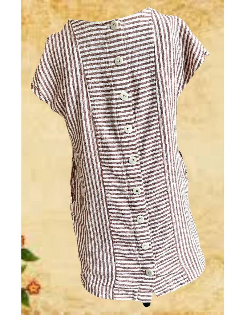 Madewell Striped Button Back Dress XS Extra Small Linen Blend Pockets Casual - Image 3