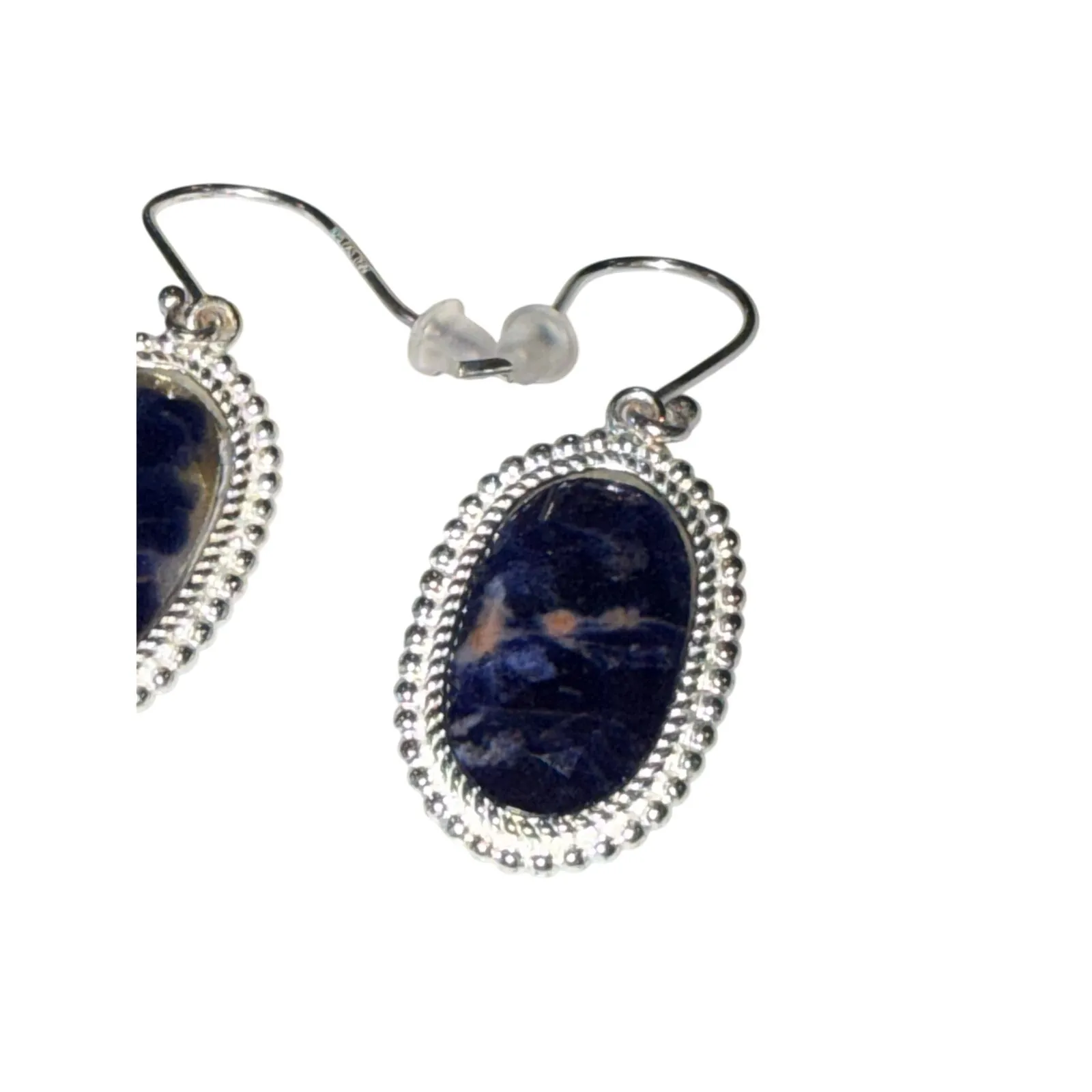 925 Sterling Silver Sodalite Earrings FAS Thailand Drop Dangle Blue Oval Gem - Image 10