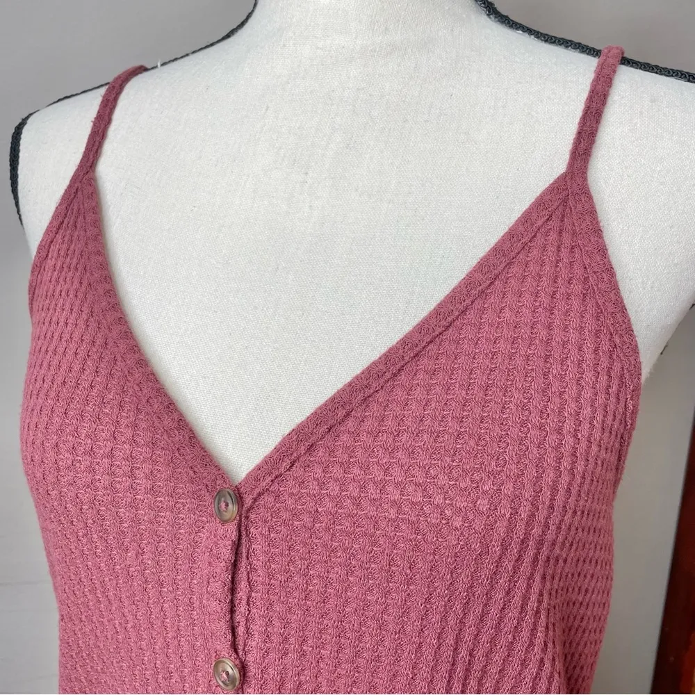 Mauve Pink Purple Waffle Knit Button Up Tie Front Tank Top Small - Image 4