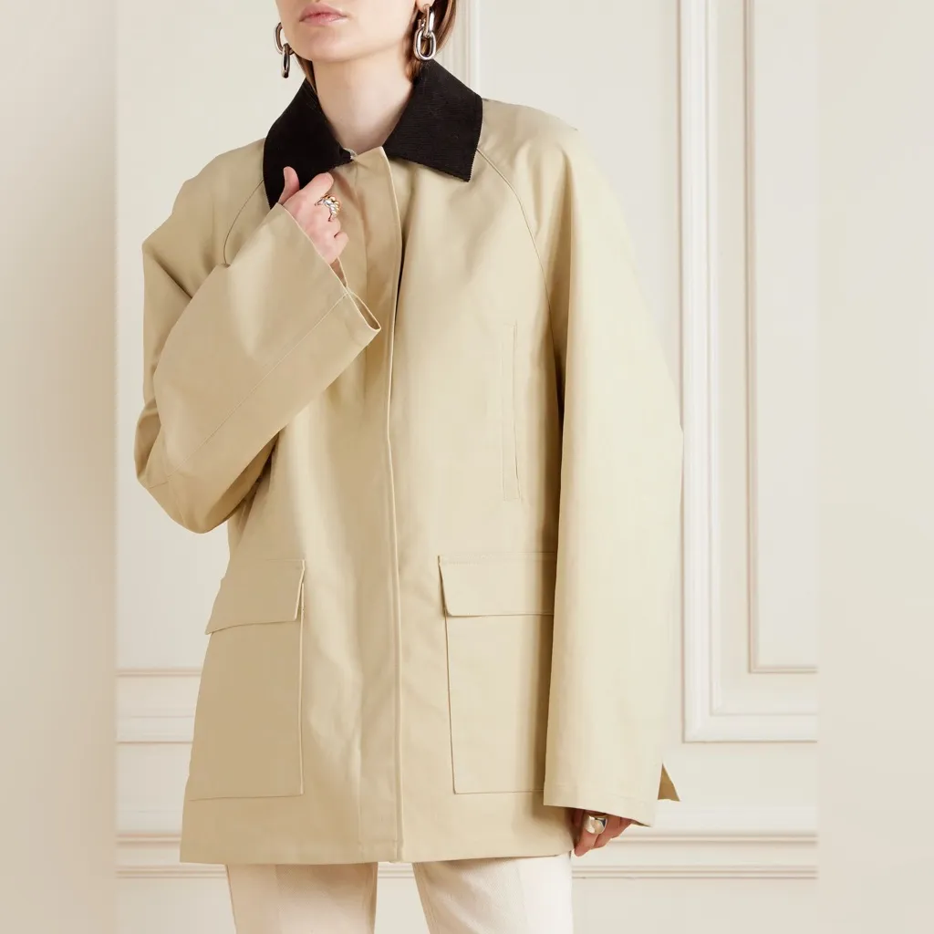 NWOT TOTEME Corduroy Trimmed Coated Canvas Summer Country Wax Cotton Jacket Tan Size 4 - Image 2