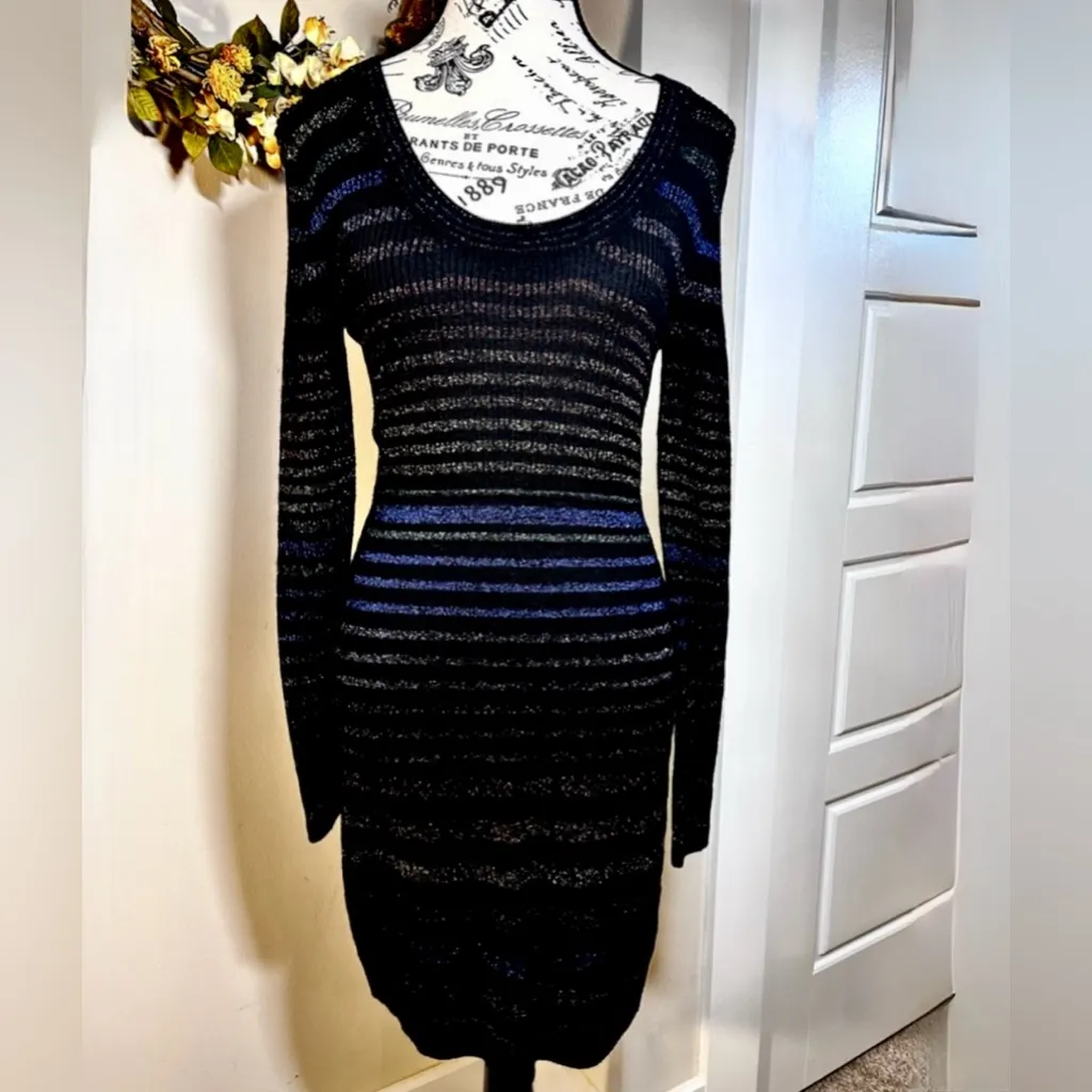 Trina Turk Wool Blend Metallic Stripe Bodycon Sweater Dress Size Small💛 - Image 3