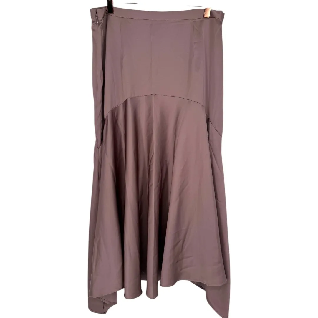 NWT H&M Women's Satin Twill Asymmetrical Hem Midi Skirt Dark Mauve Size 10 - Image 6