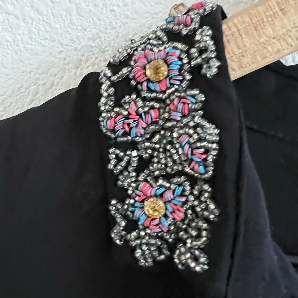 Zara Trafaluc Black Layered Semi Sheer Dress Beaded Collar Statement Sleeve US S - Image 7