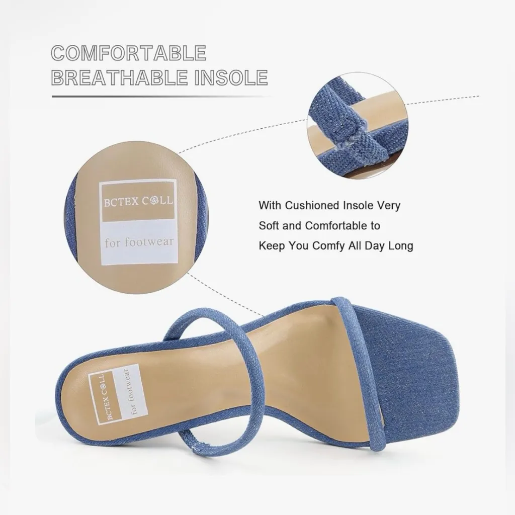 NEW Chambray High Heeled Sandal Two Strap Square Toe Slip Comfortable 10 Blue - Image 3