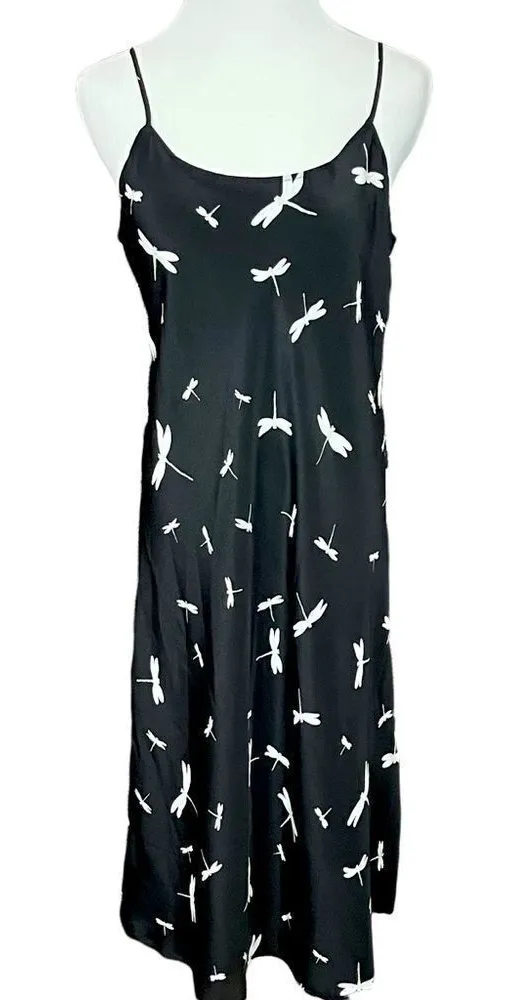 Vintage Y2K Jessica Howard Black Dragonfly Slip Dress with Scarf/ Sash M Size M - Image 1