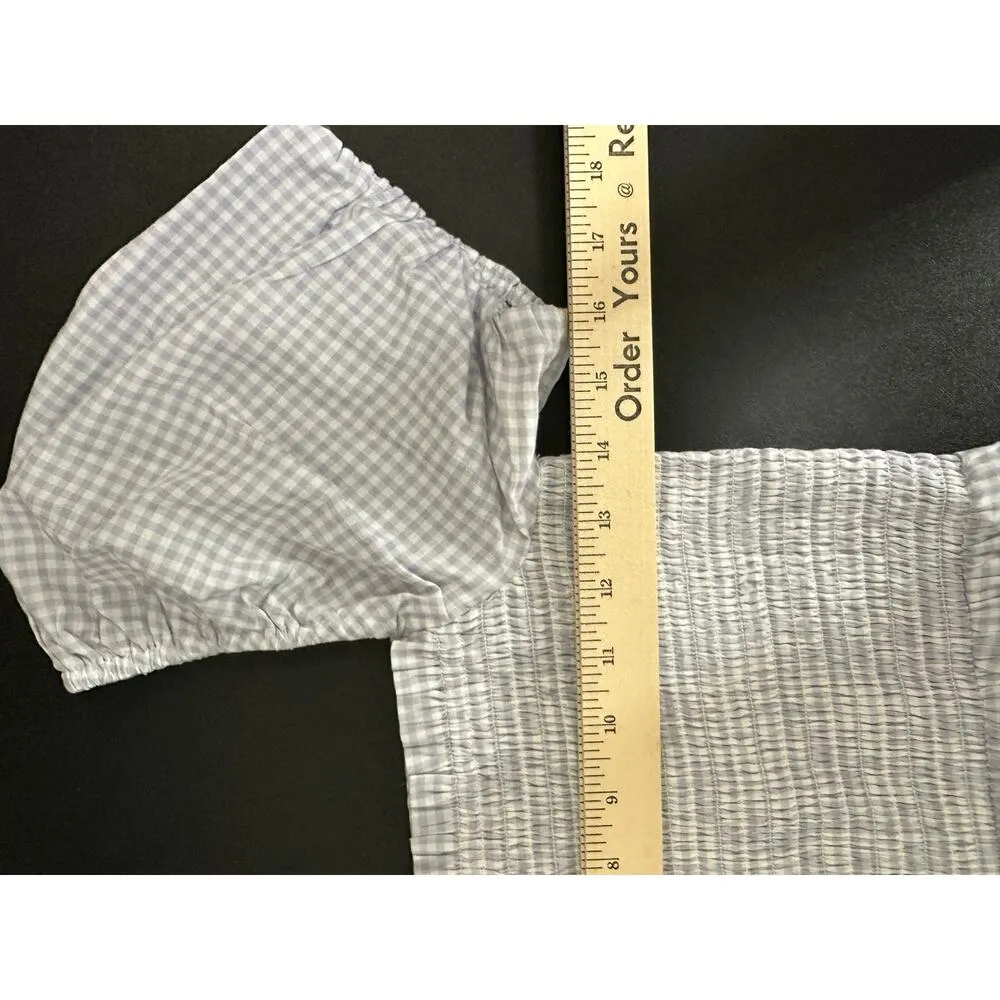 J.Crew Top Women SMALL Purple White Striped Short Sleeve Smocked Cropped - Image 8