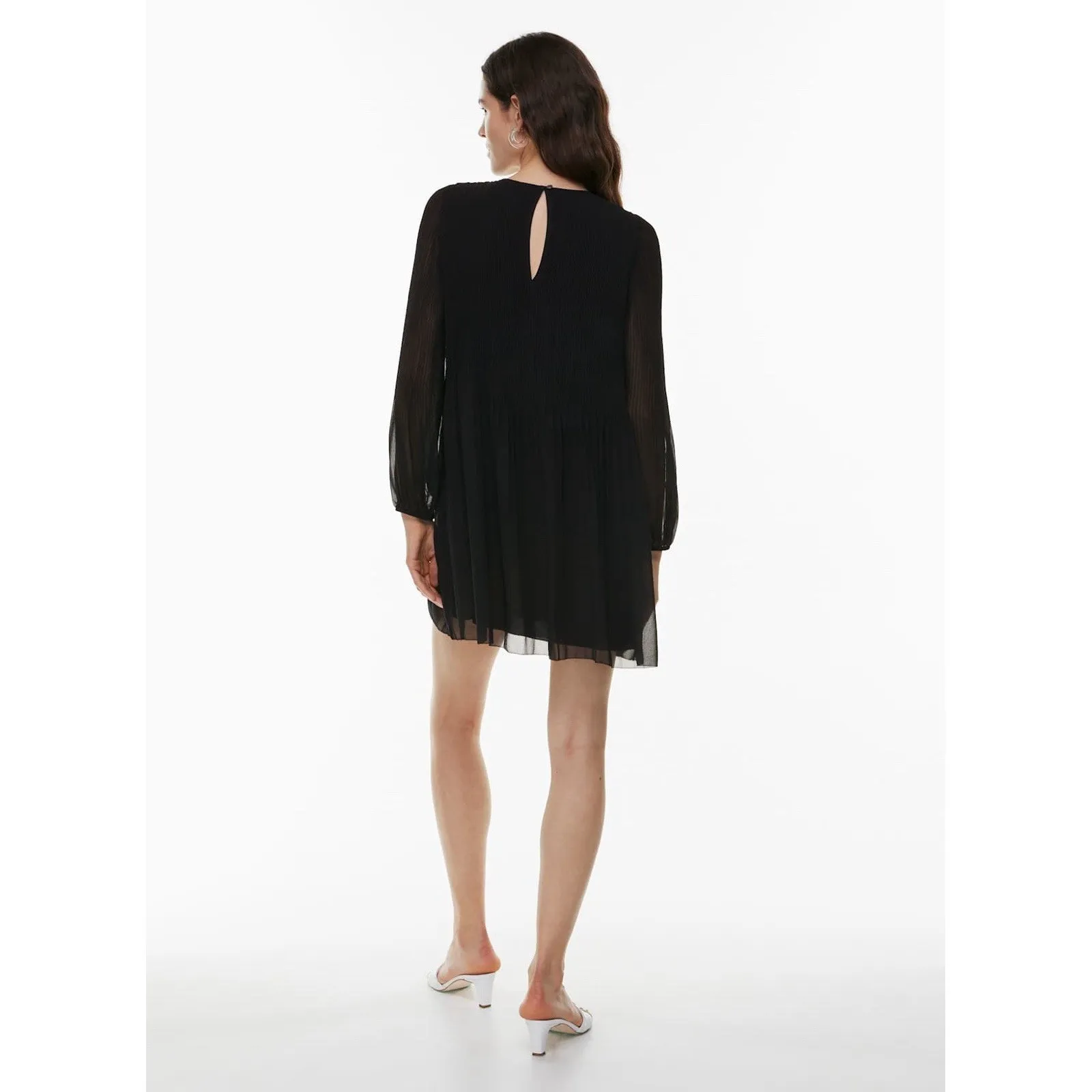Wilfred Daydreamer Mini Dress Black Pleated Chiffon‎ Long Sleeve Women's M LBD - Image 4