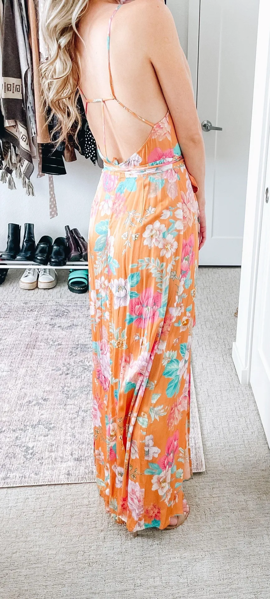 Cubano Floral Wrap Satin Maxi Dress - Image 4