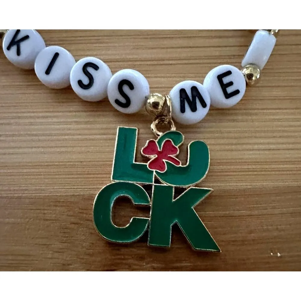 St Patricks Day Bracelet New Puka Beads Lucky Kiss Me Festive Party Para… White - Image 4