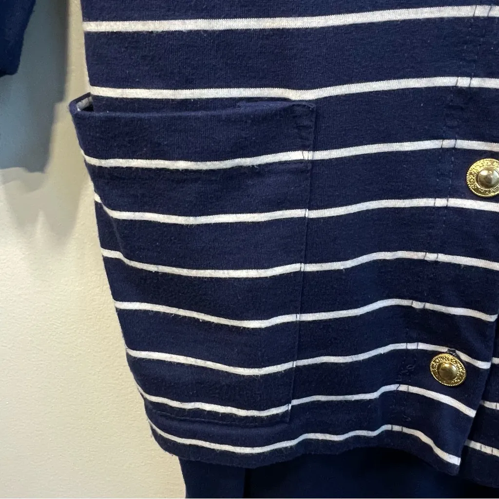 Women’s Vintage Sweater Dress Navy with Gold Buttons Striped sz Small‎ Jenifer V Blue - Image 4