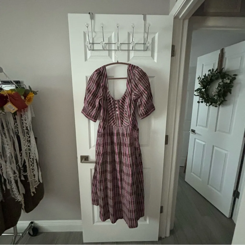 Free People Tulle Plaid Midi Dress in Pink‎ & Brown Combo size Small - Image 6