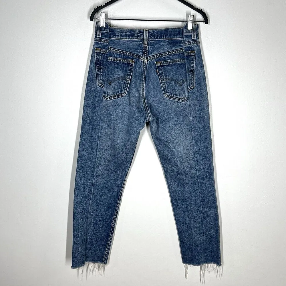 EB Denim Sz 26 OG Reinvented Jeans Reworked Levi's Straight Leg 501 Blue - Image 7