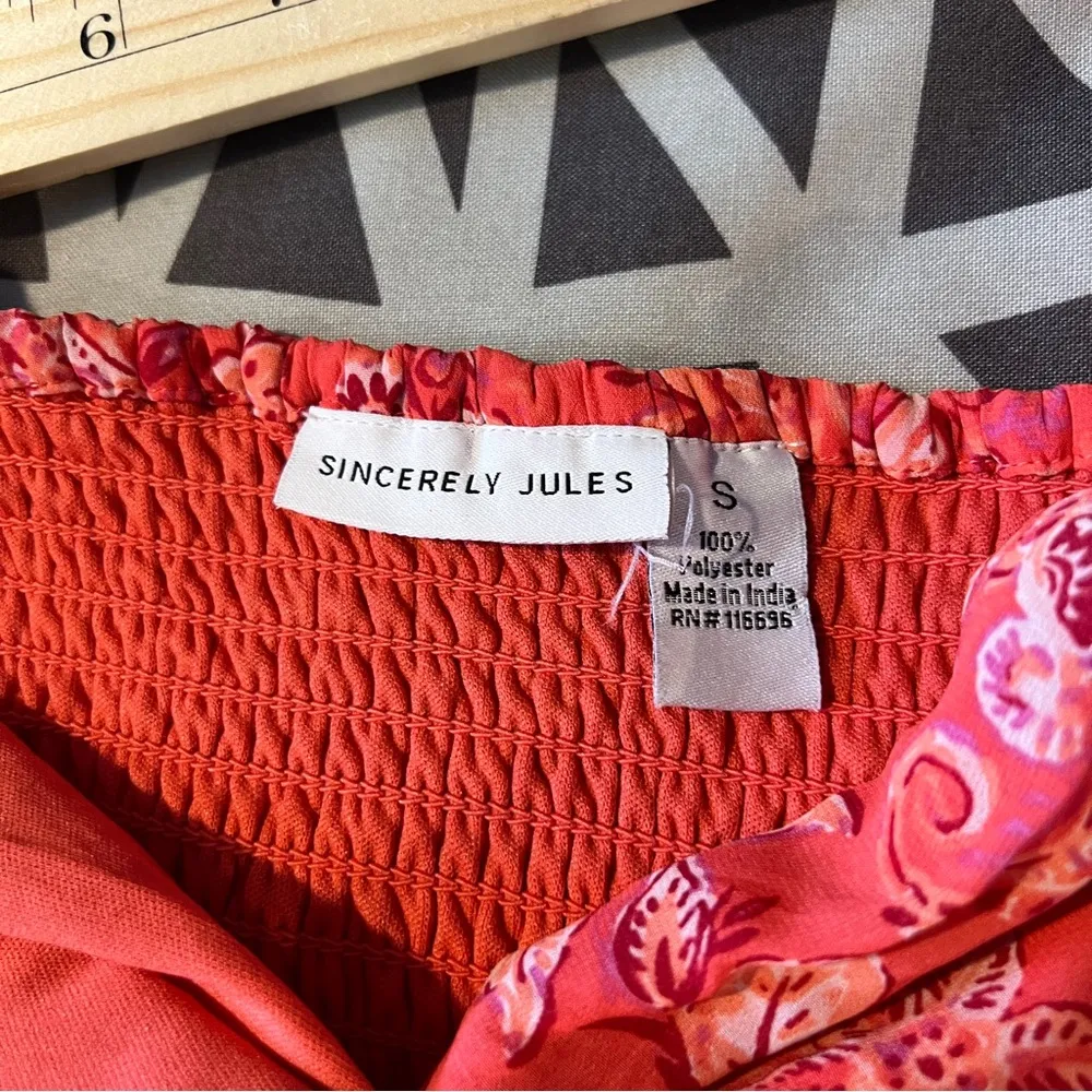 Sincerely Jules Vibrant Coral Paisley Print Chiffon Sweetheart Mini Dress Size S Pink - Image 11