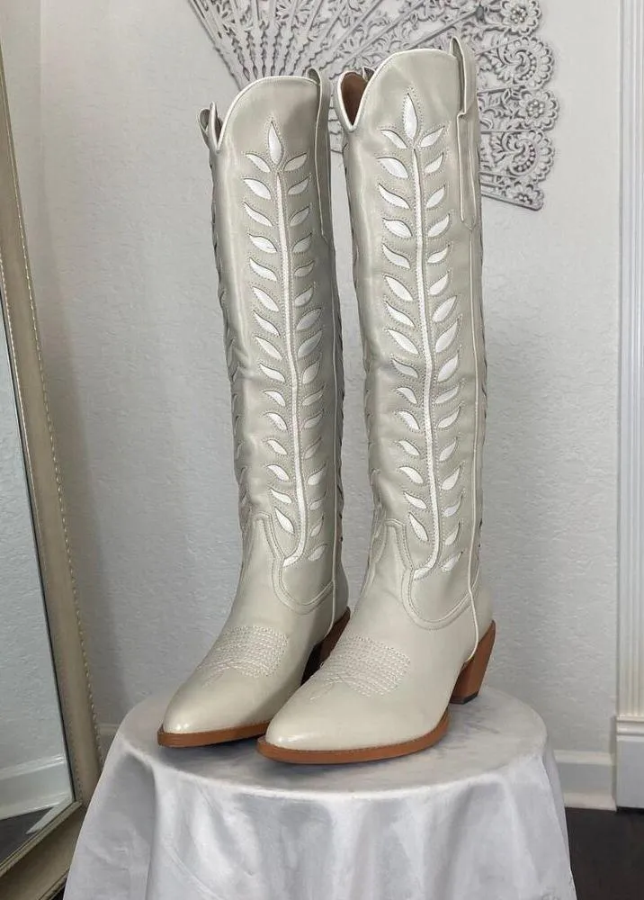 NIB Cream White Boho Western Cowboy Cowgirl Boots US 9 - Image 2