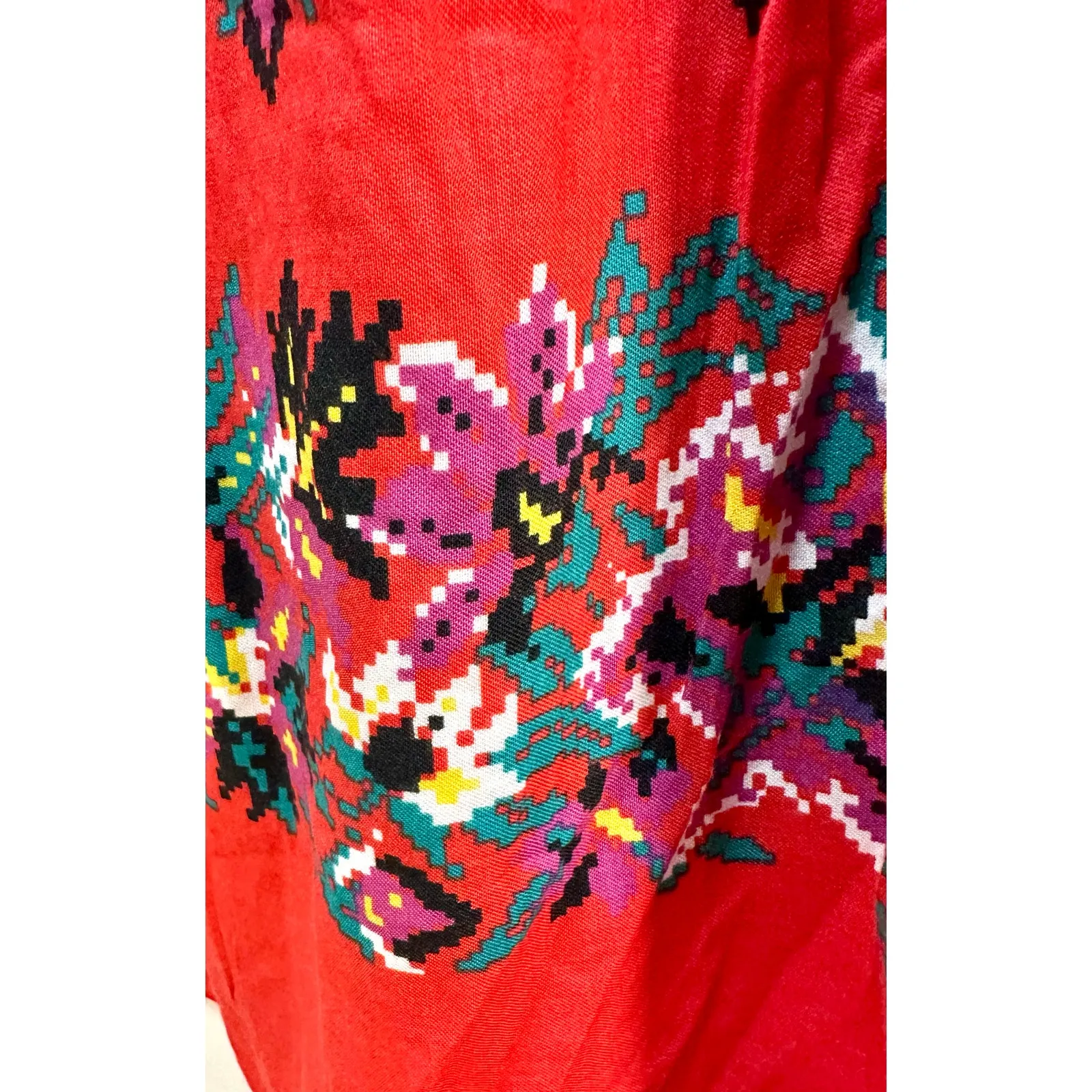 VTG Size Large Midi Geometric Indie Folk Art to Wear Western Skirt Pleated Red - Image 7