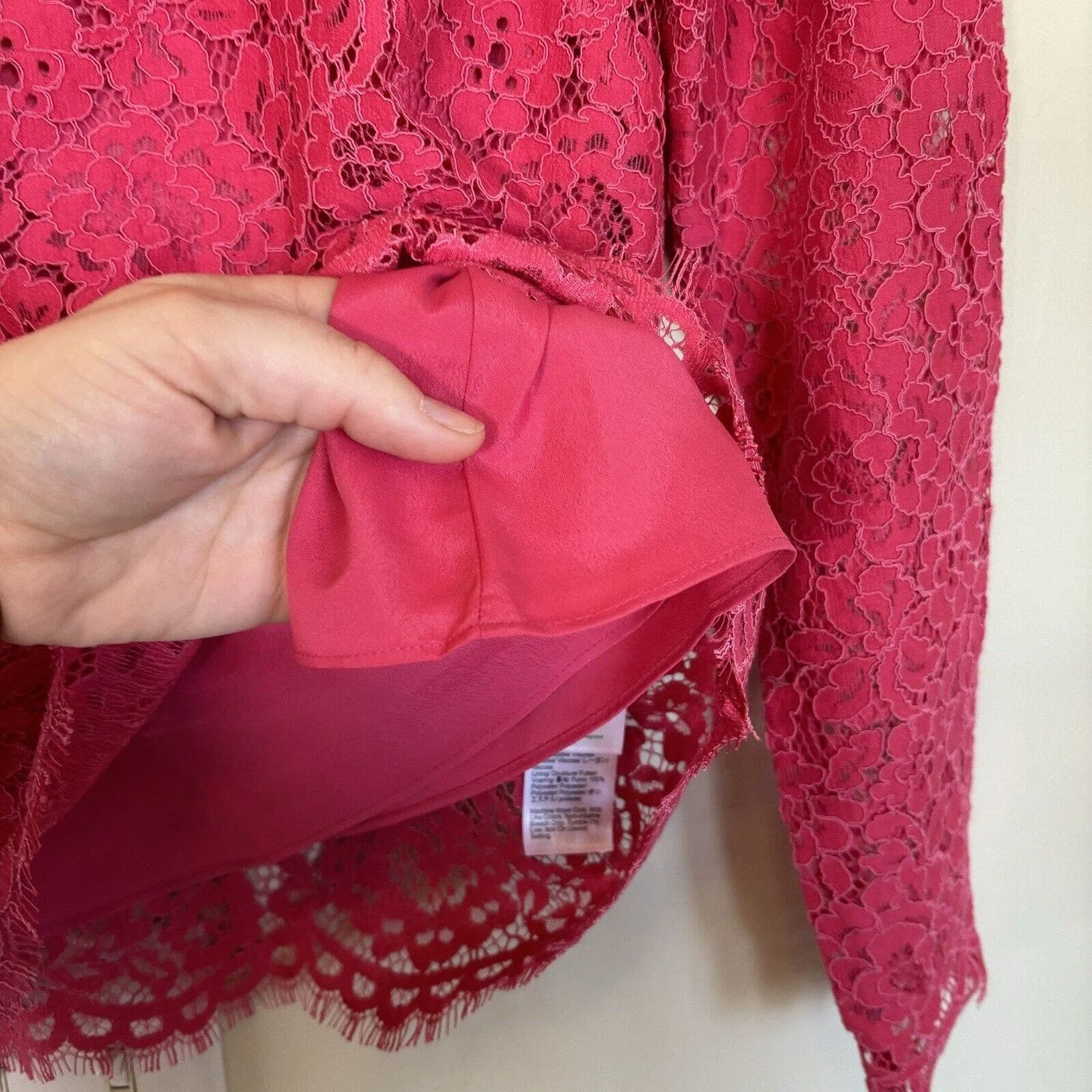 J. Crew‎ Womens 2 Scalloped Mock Neck Laced Long Sleeve Top in Dragonfruit NWT - Image 4