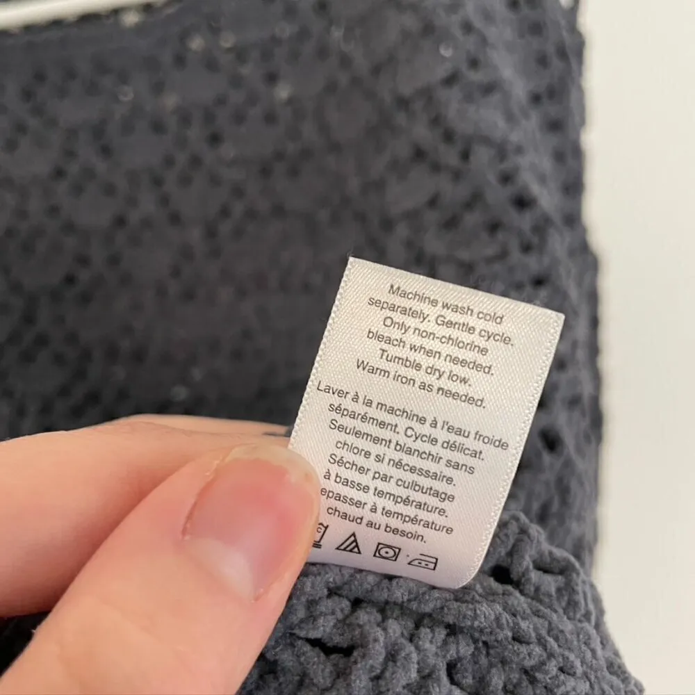 COLDWATER CREEK Gray Open Weave Knit Chenille Crew Neck Sweater PETITE Small PS - Image 9