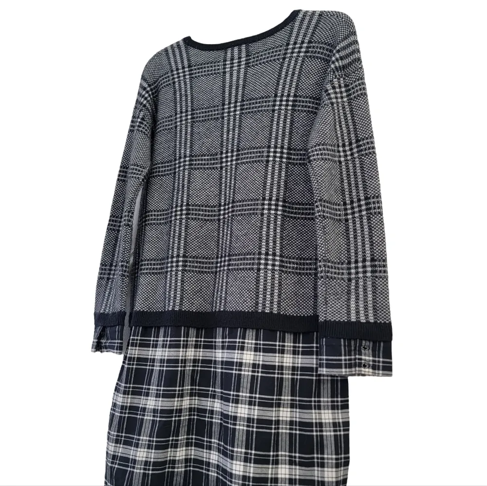 SOFT JOIE Dinay Plaid Sweater Dress Mixed Media Print Tunic Women Size Small Black - Image 11