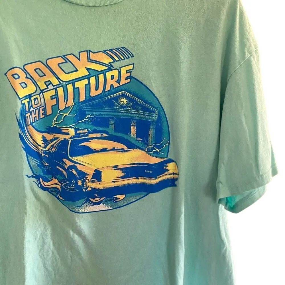 Back to the Future light green short sleeve shirt size XL stain - Image 3