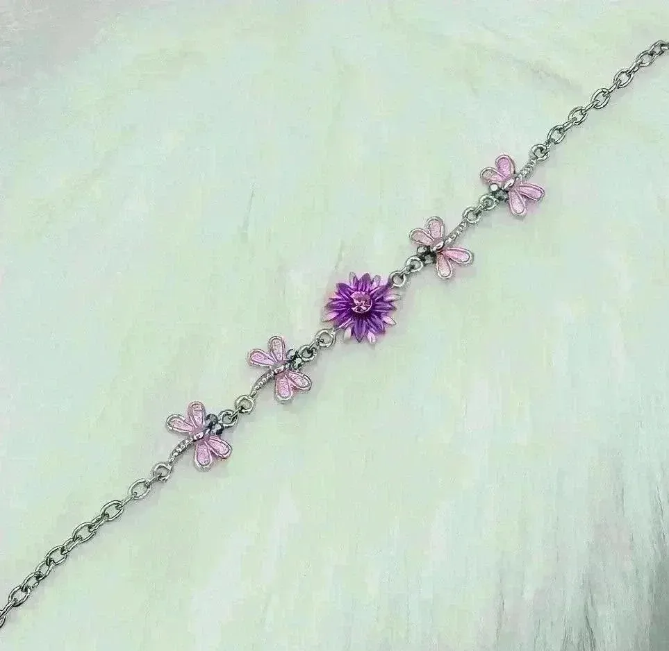 Pink Butterflies Violet Flower Bracelet - Image 2
