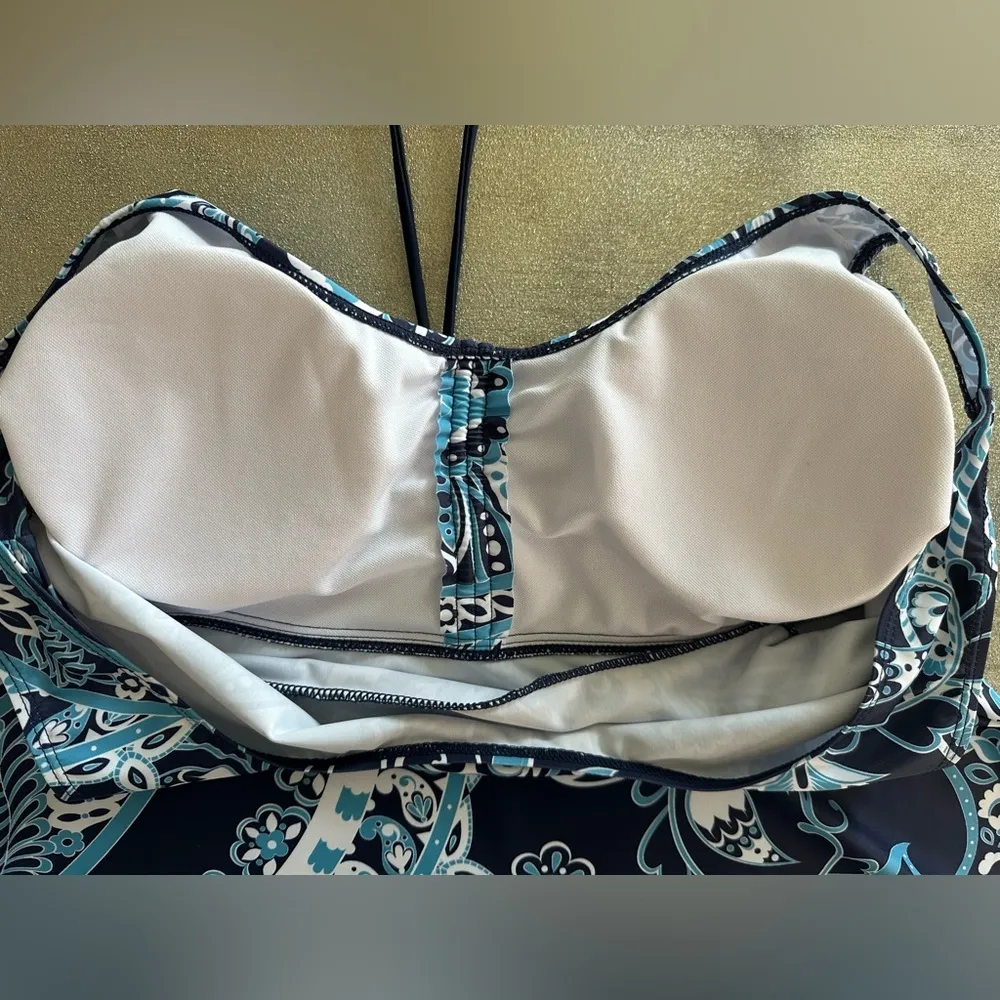 Source Unknown Blue and White Tie Front Swimwear Tank Top (766) - Image 7