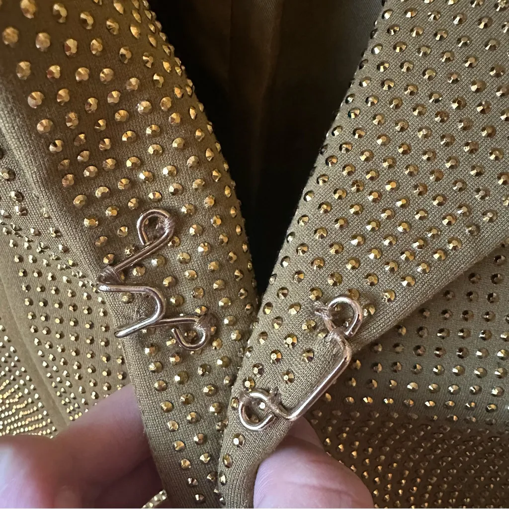 I. AM. Gia Mariah Blazer Gold Structured Rhinestone Blazer Jacket Size L  NWOT - Image 7