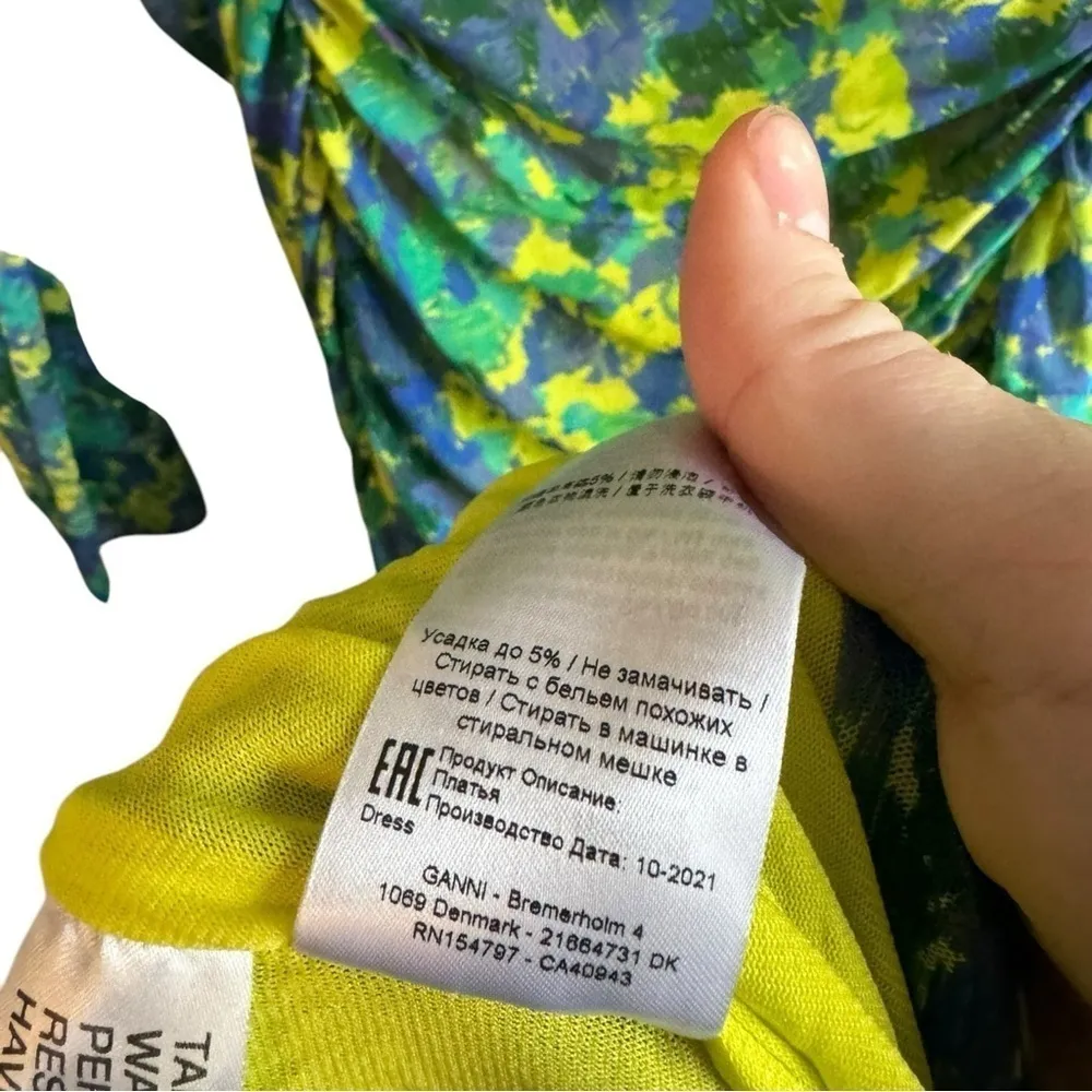 GANNI‎ Ruched floral printed Green 12 stretch-mesh midi dress - Image 9