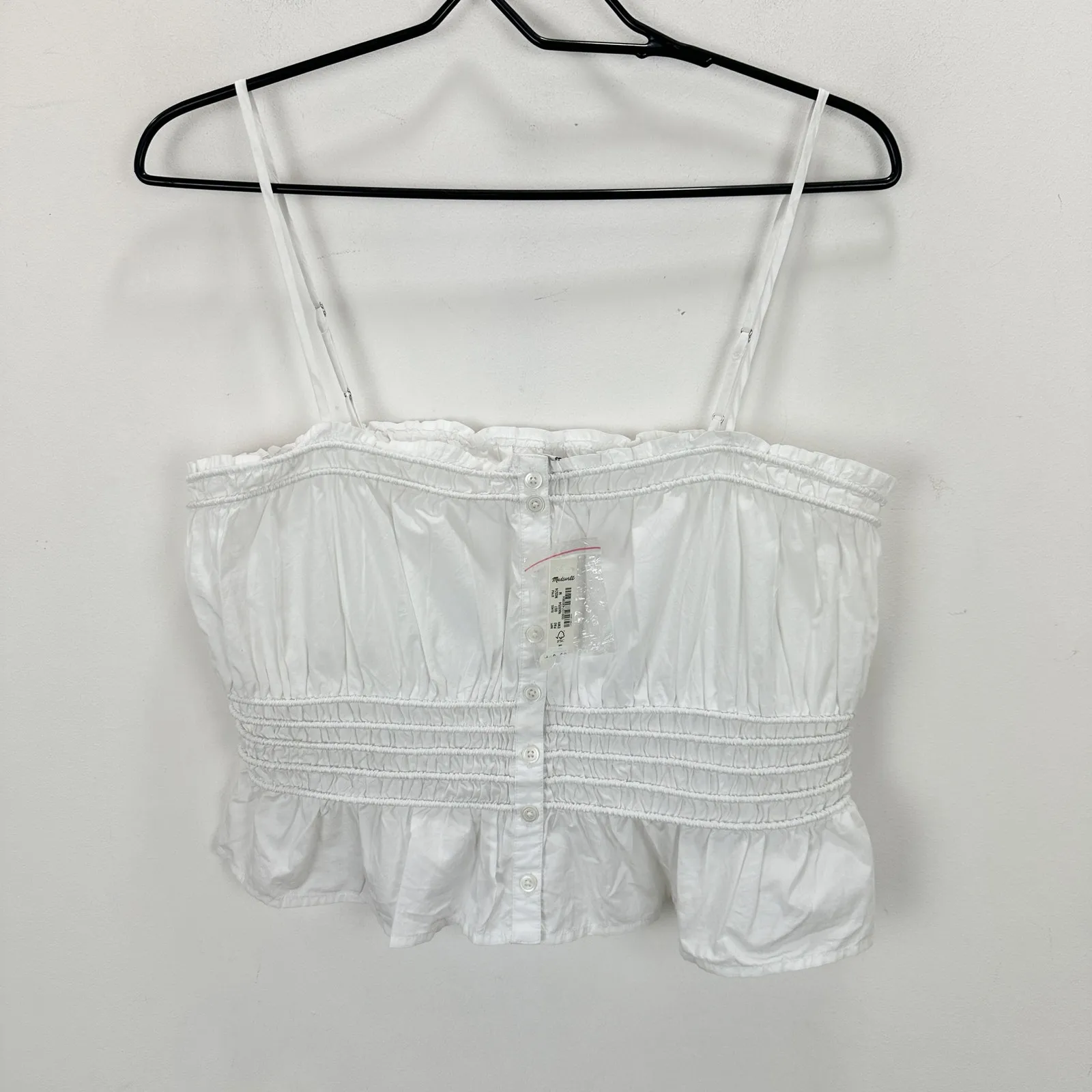 Madewell Smocked Button Front Top Poplin Cotton Eyelet White Stretch Medium NWT - Image 7