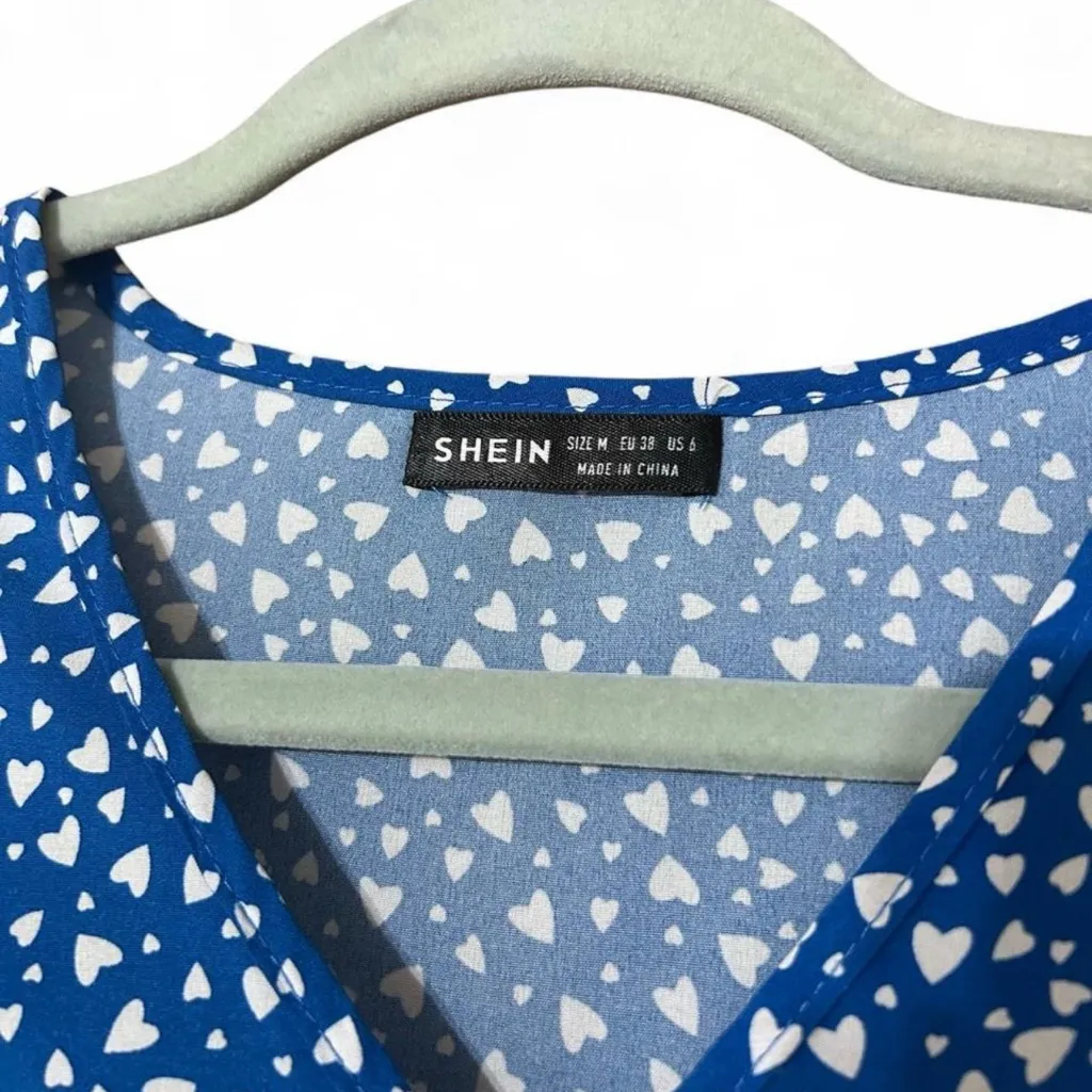 SHEIN Blue Heart Print Fit & Flare Dress | Women’s Medium - Image 3