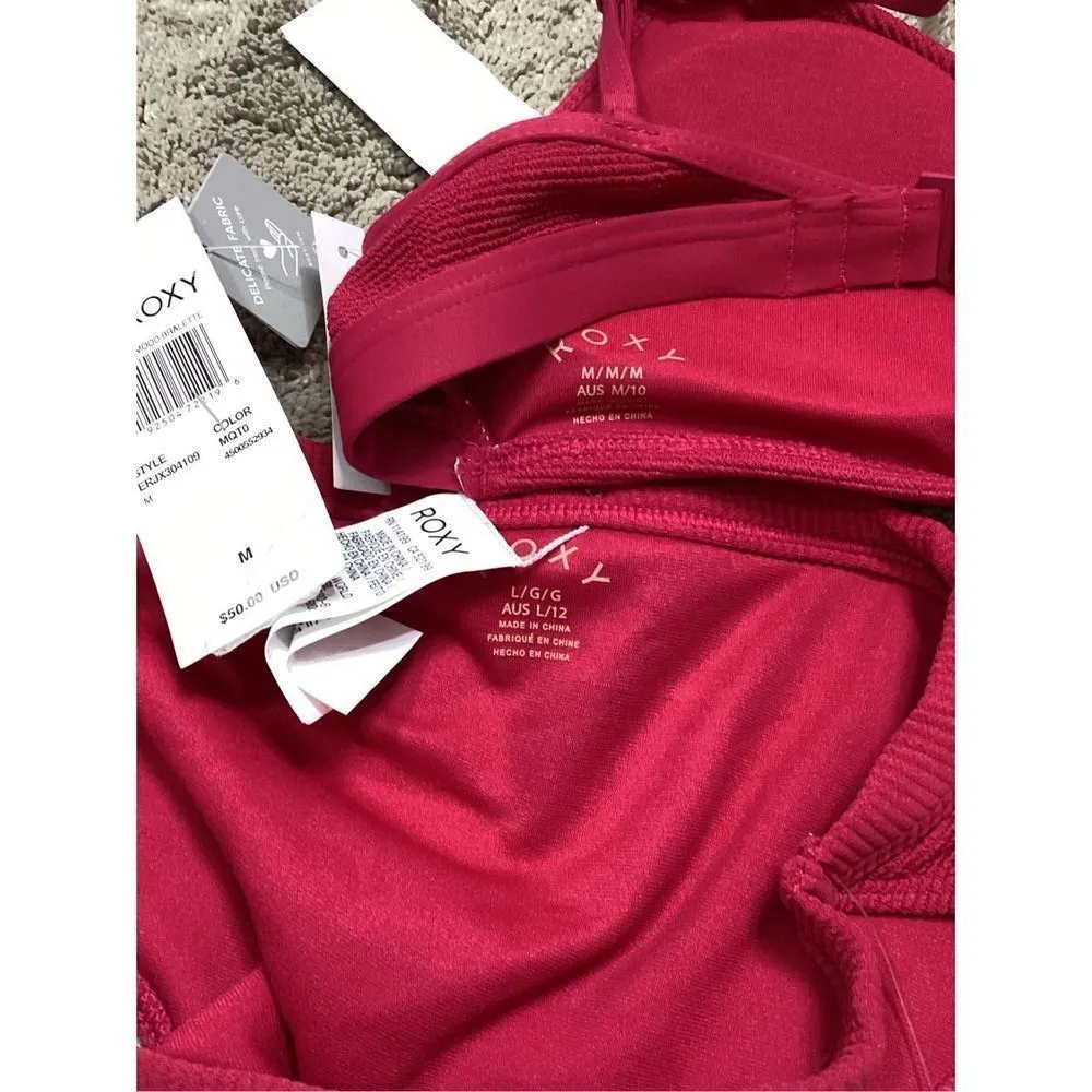 New. ROXY cerise textured bikini set. M- top/L-bottom. Retails $119 - Image 13