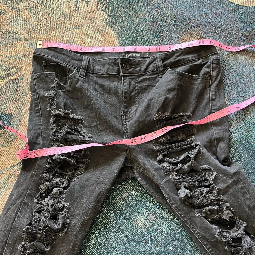 Blackheart Ripped Skinny Jeans Women’s Size 13 Black Distressed Stretch Denim - Image 13