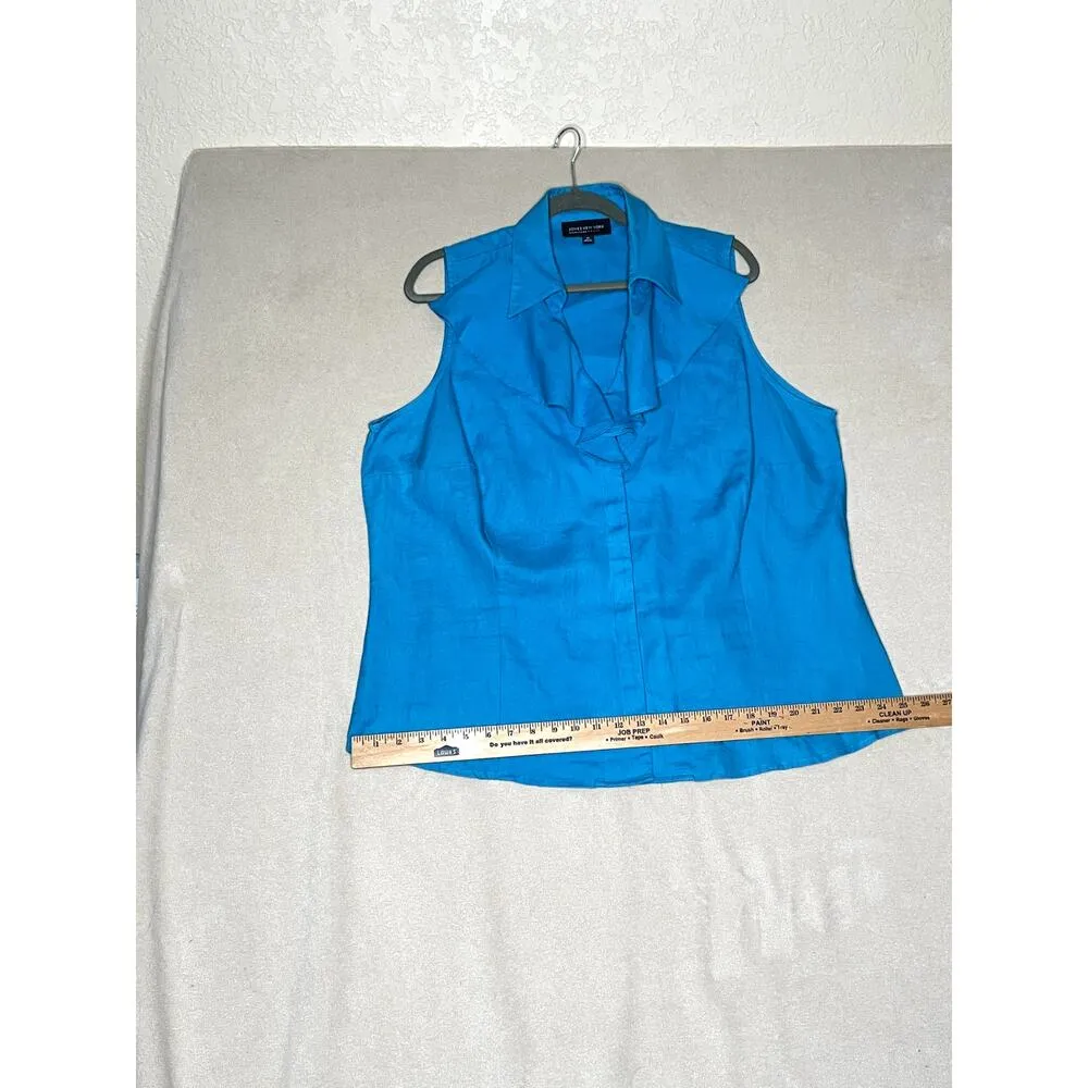 Jones NY size 2X top button-up 100% linen blue sleeveless cruise wear, office - Image 6