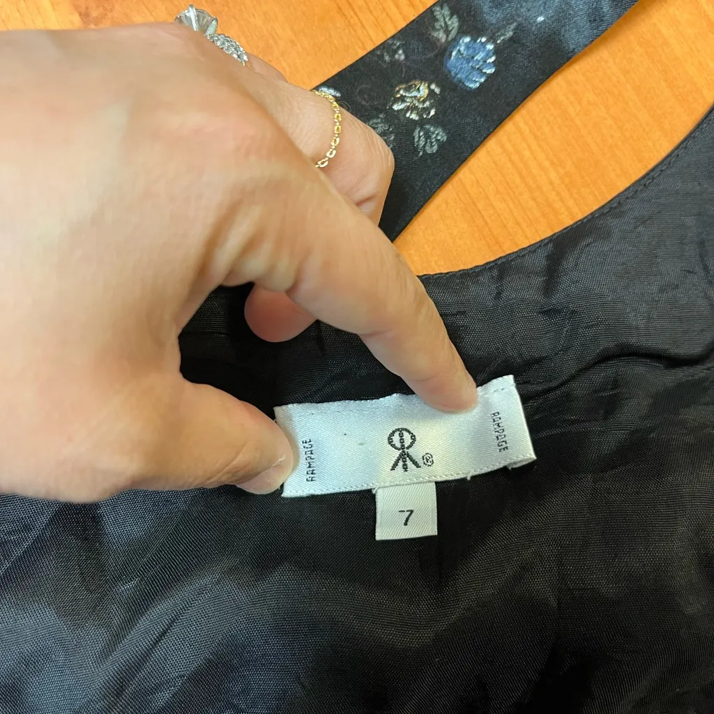 Vintage Rampage 90s Mini Slip Dress – Black Satin Asian Floral‎ Print – Size 7 - Image 5