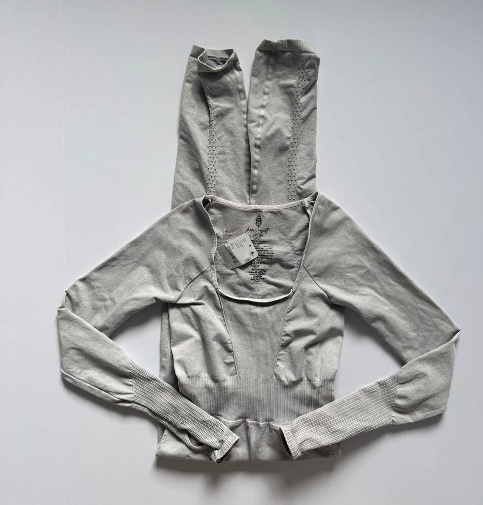 Free People Movement Good Karma Long Sleeve Onesie Grey Size XS/Small NWT - Image 2