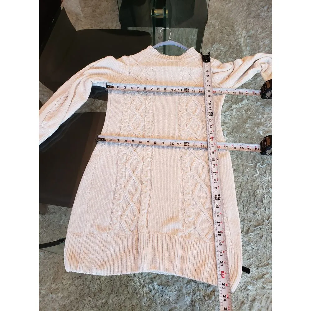 Allison Brittney Sweater Dress Women's Medium White Cable Knit Raglan Sleeve - Image 8