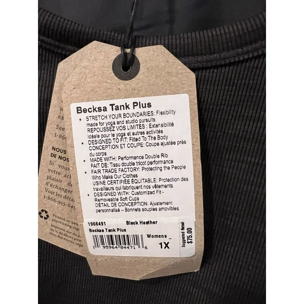 Becksa Tank Plus Black Size 1X UPF 50+ Shelf Bra Compression Stretch NWT - Image 8