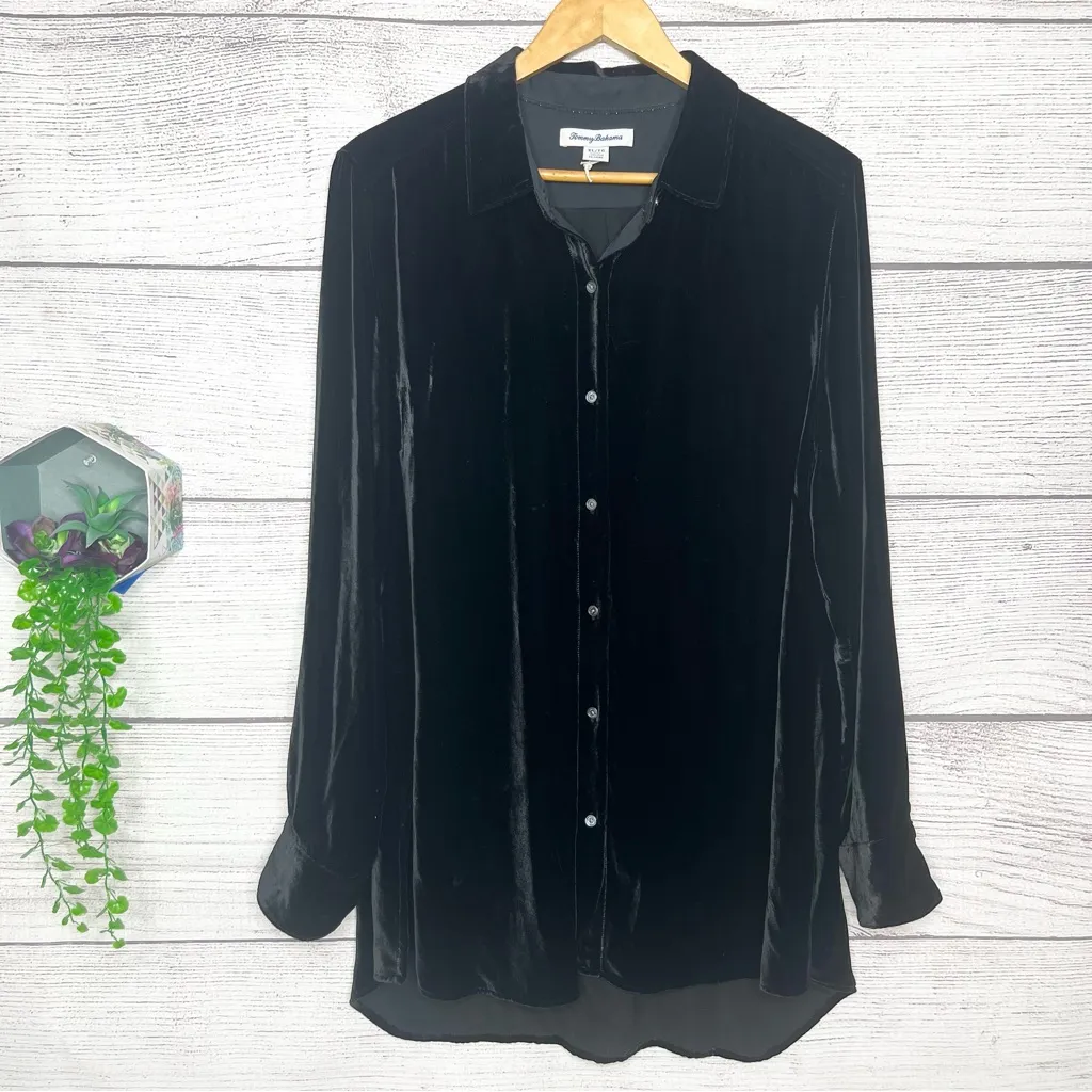 Tommy Bahama Black Velvet Sands Button Down Shirt Size XL Silk Blend Blouse Top - Image 4