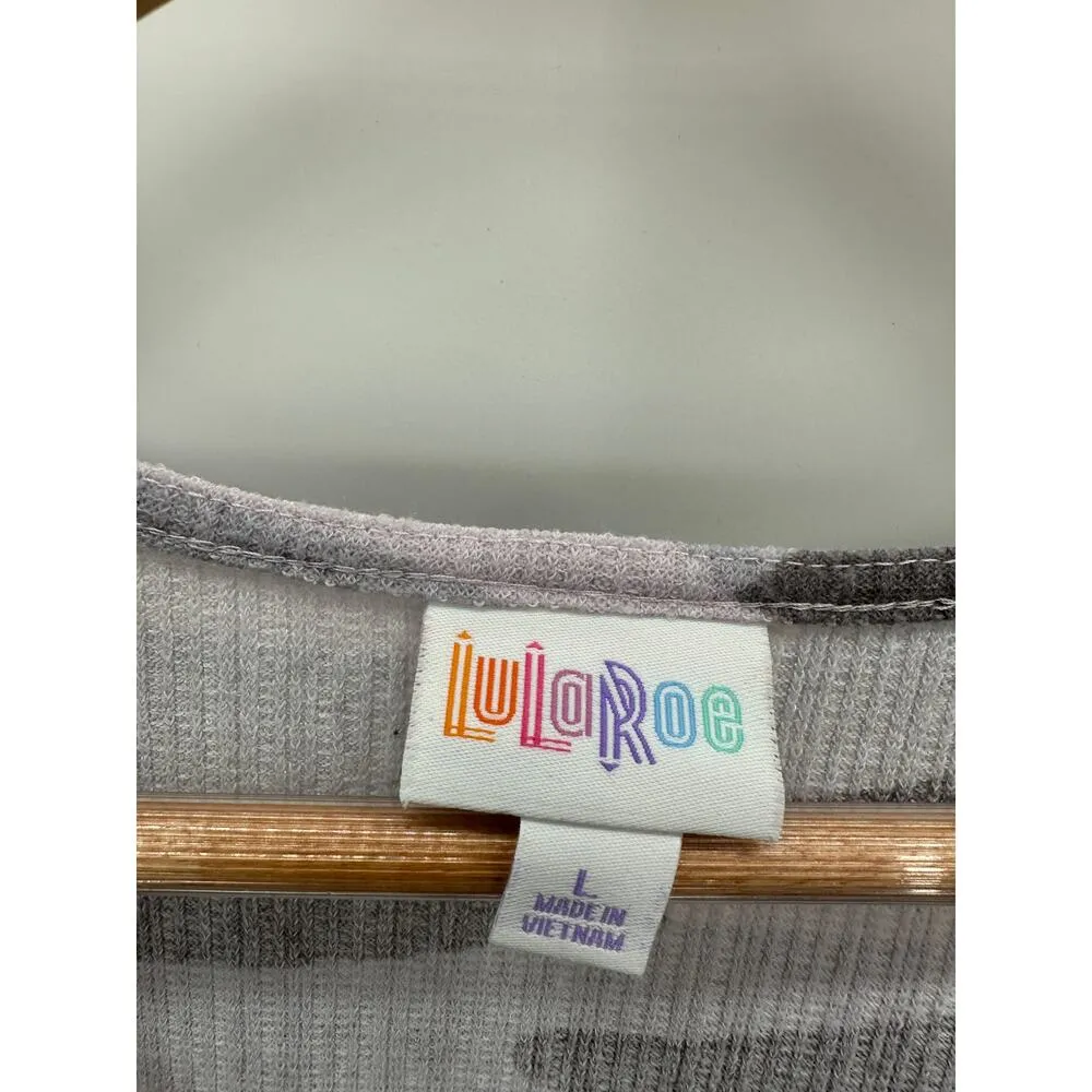 Lularoe Top Women LAGE Pink Purple Grey Camo Print V-Neck Front Zip Tank - Image 4