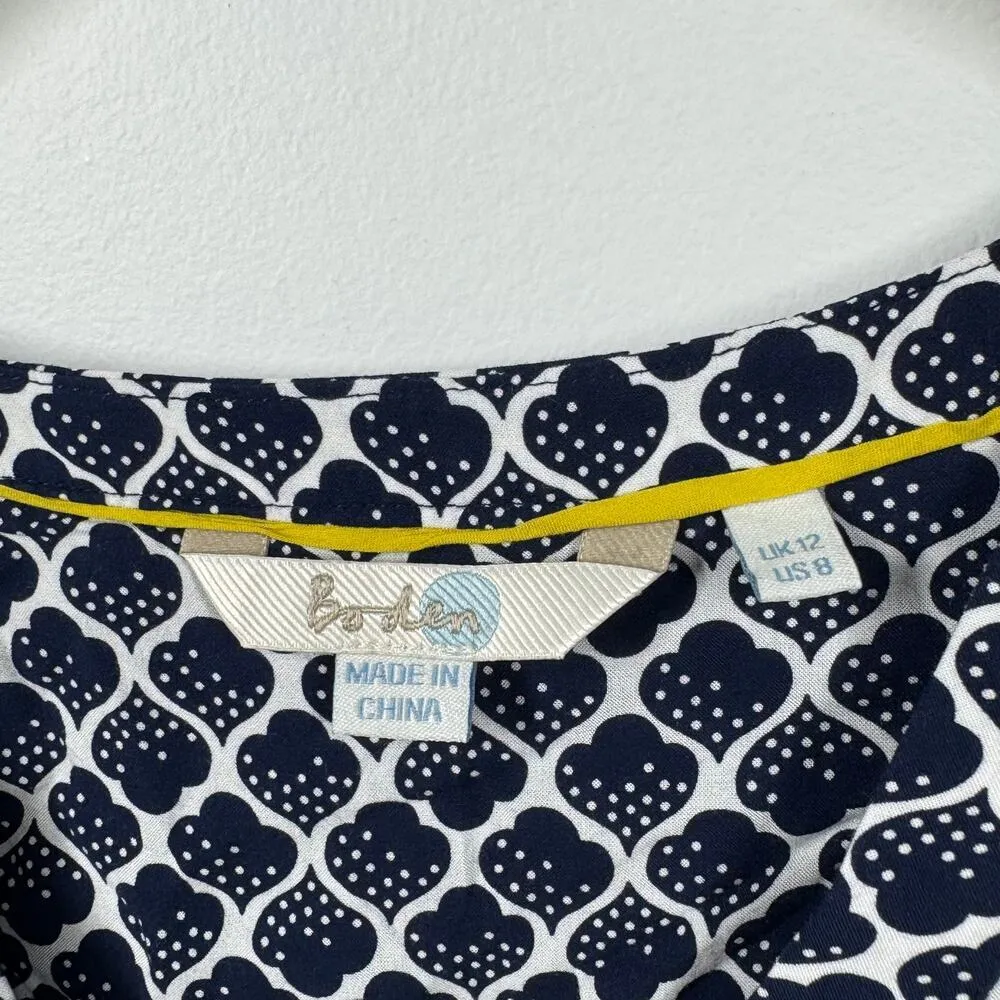 Boden Top Women 8 Blue White Sleeveless Spade Geometric Business Casual Preppy - Image 4