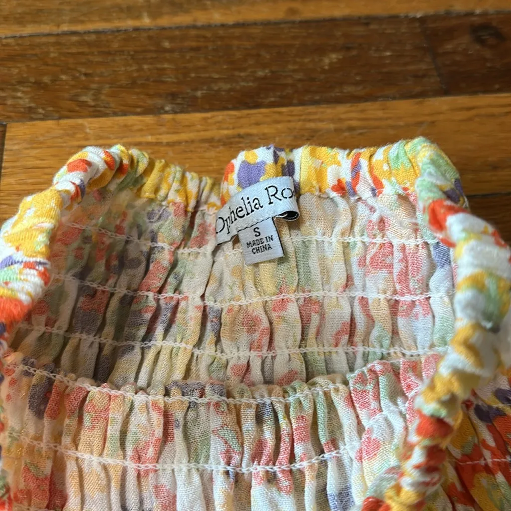 Ophelia Roe Women’s Yellow & Orange Smocked Top Skirt, Pockets, Sz Small - Image 2