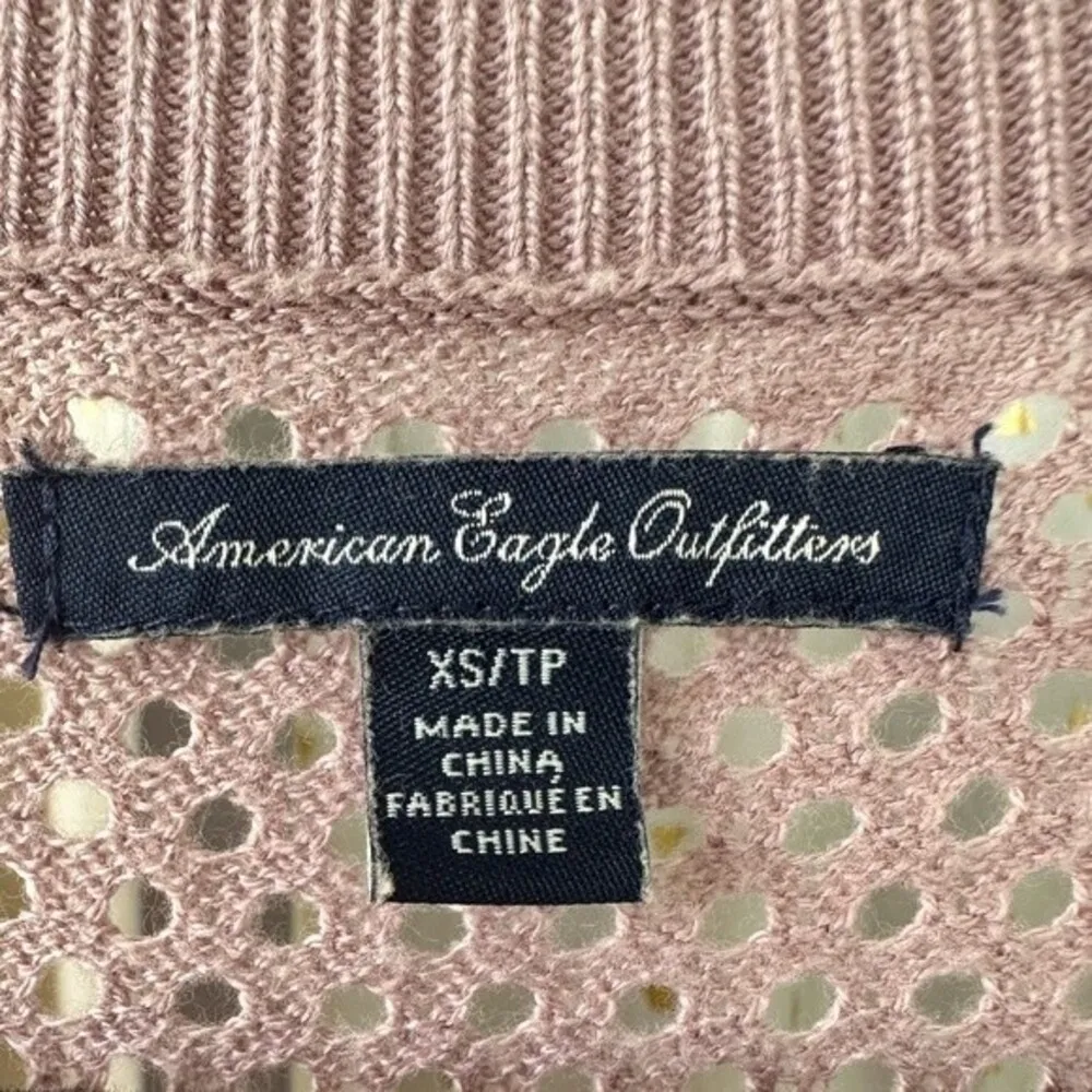 American Eagle Outfitter Silk Blend Floral Pointelle Knit Mix Media Sweater XS - Image 4
