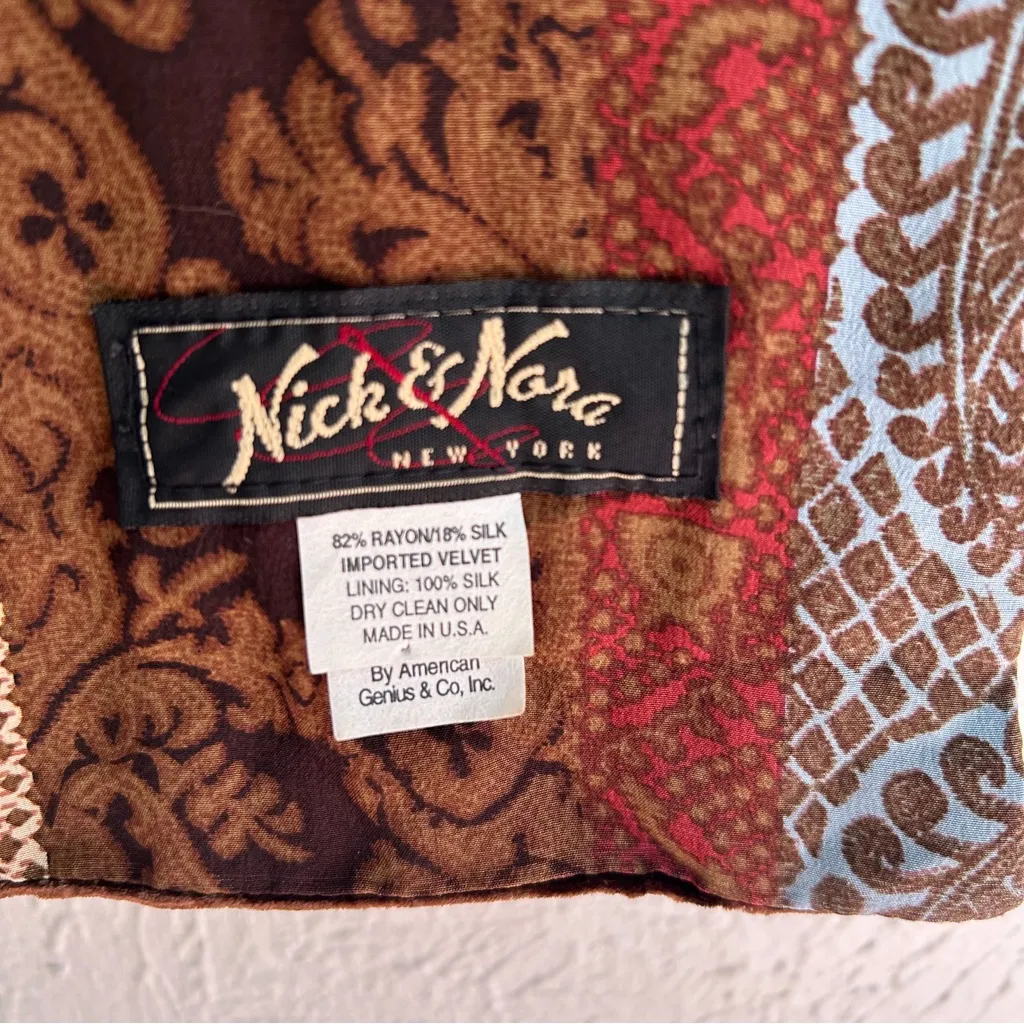 Vintage Nick & Nora Velvet & Silk Paisley Scarf Boho Brown - Image 3