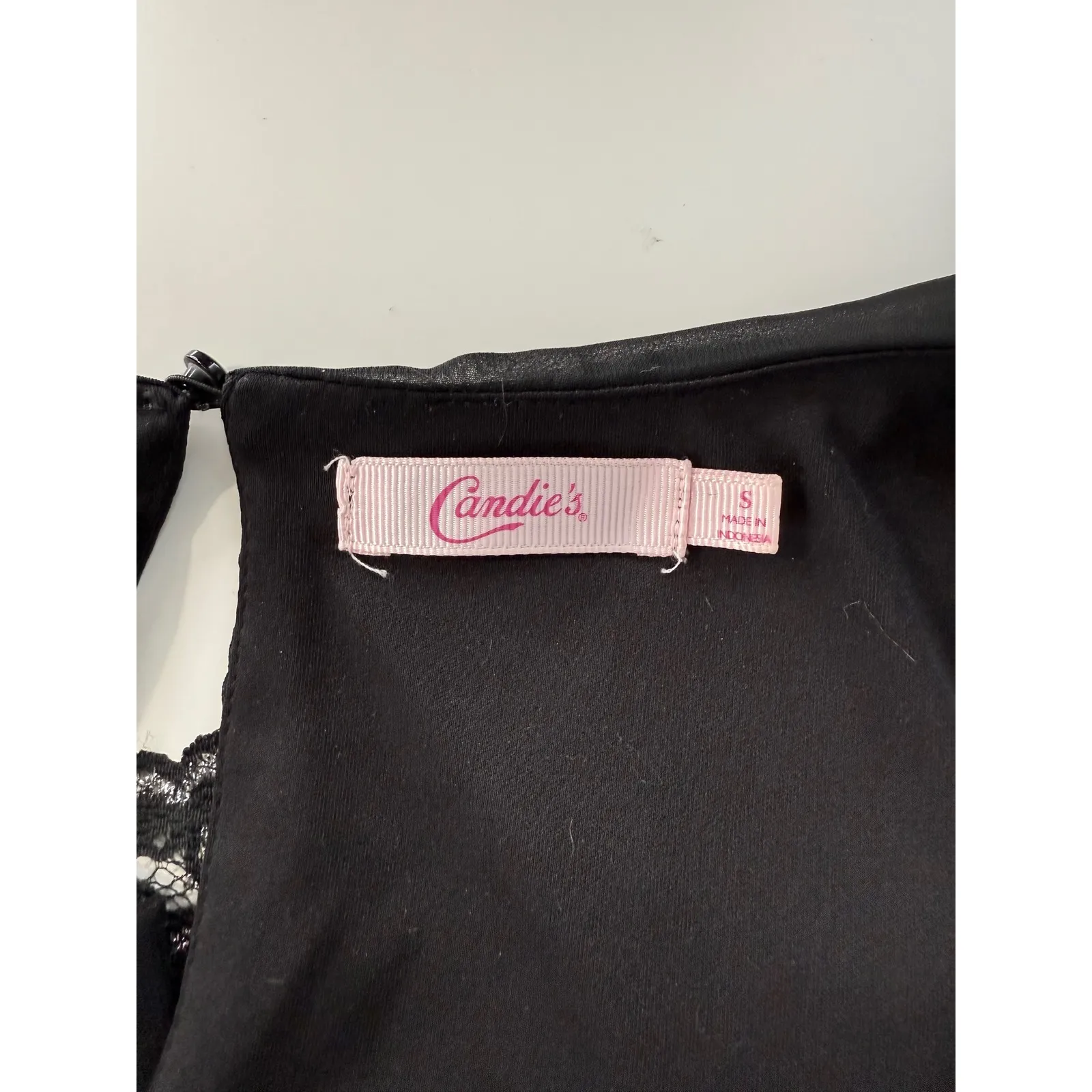 Candies Black Lace Overlay Dress with Sheer Cap Sleeves and Tie Waist Size S - Image 6