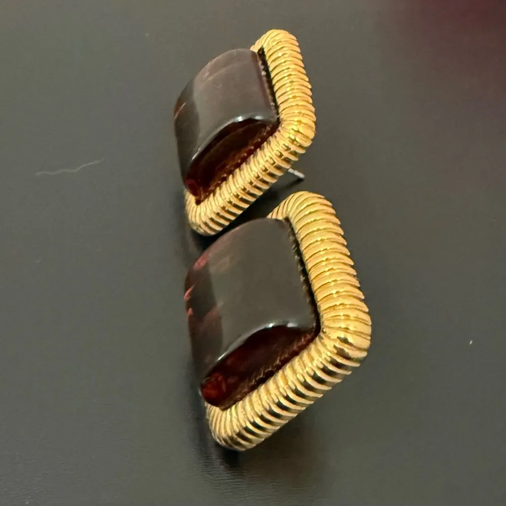 Vintage AVON Dot Signed Root Beer Lucite Cabochon Gold - Image 7