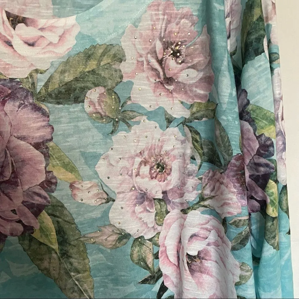 Time & True Aqua Floral Bead Lace Bottom. Blue Size L - Image 4