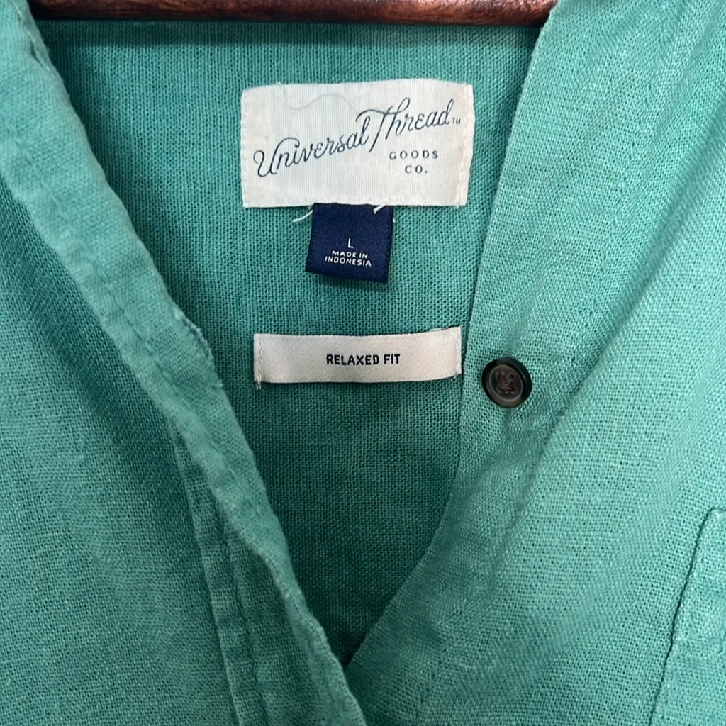 Universal Thread Green Linen Blend Button Down Shirt Large‎ Relaxed Fit NWT - Image 9