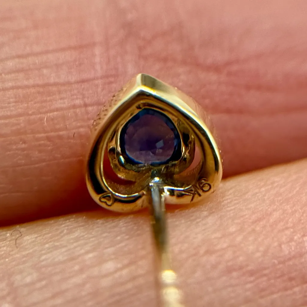 NWOT 9K Yellow Gold Heart 0.315ct Sapphire with 0.01ct Diamond Earrings,Stud - Image 10