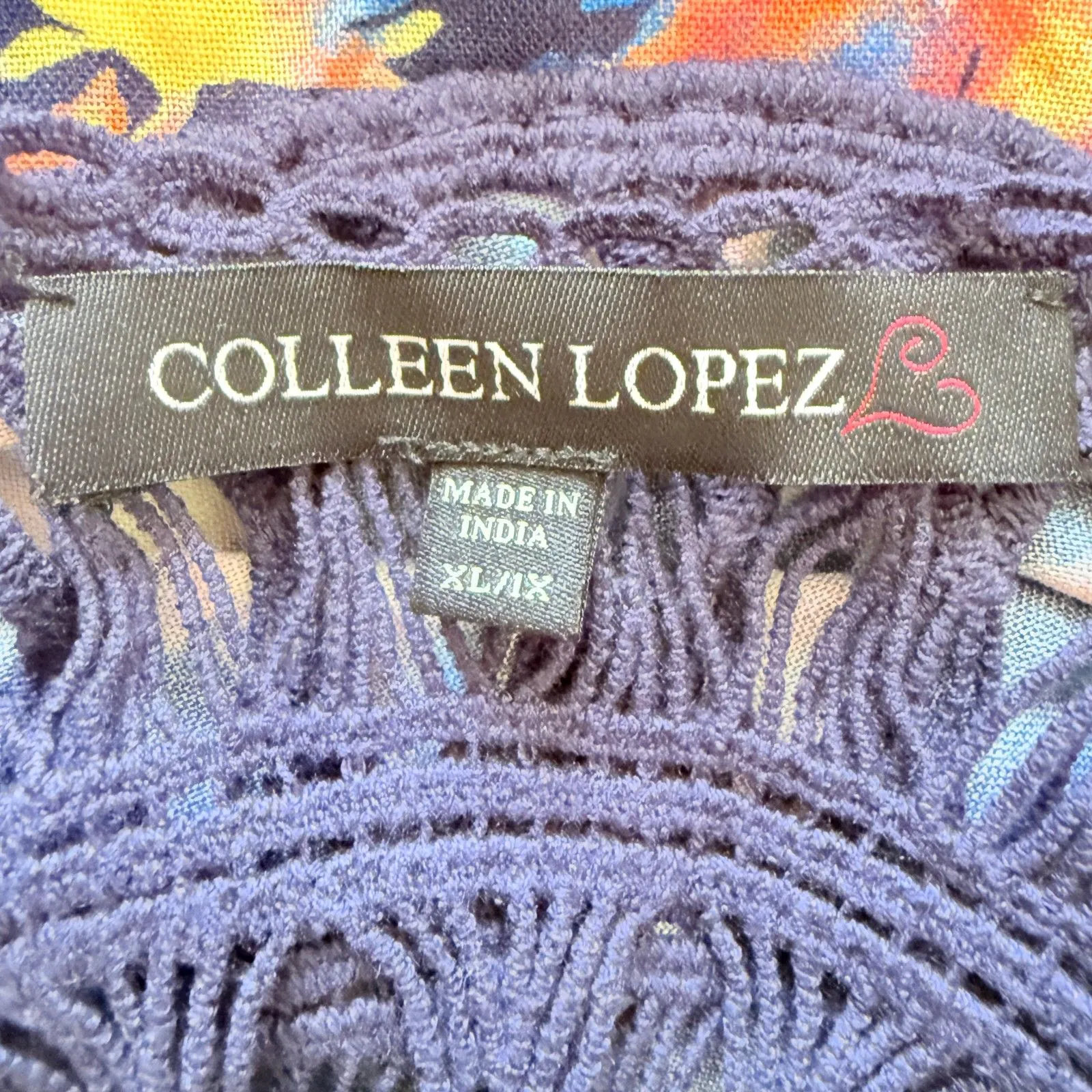 Colleen Lopez Navy Blue Kimono Topper Cover Up Crochet Inset Detail Sz XL/1X - Image 4
