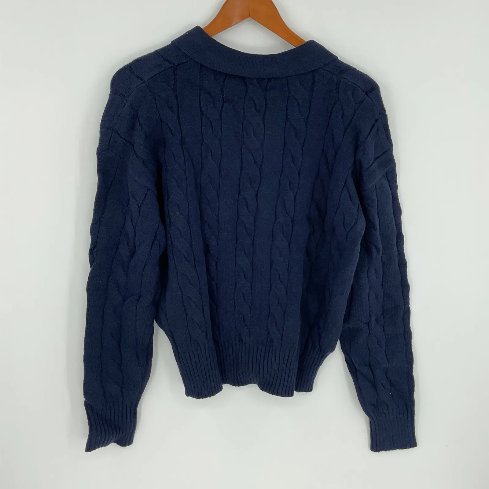 URBAN COCO Navy Blue Cable Knit Collared Polo Sweater womens Size L - Image 2