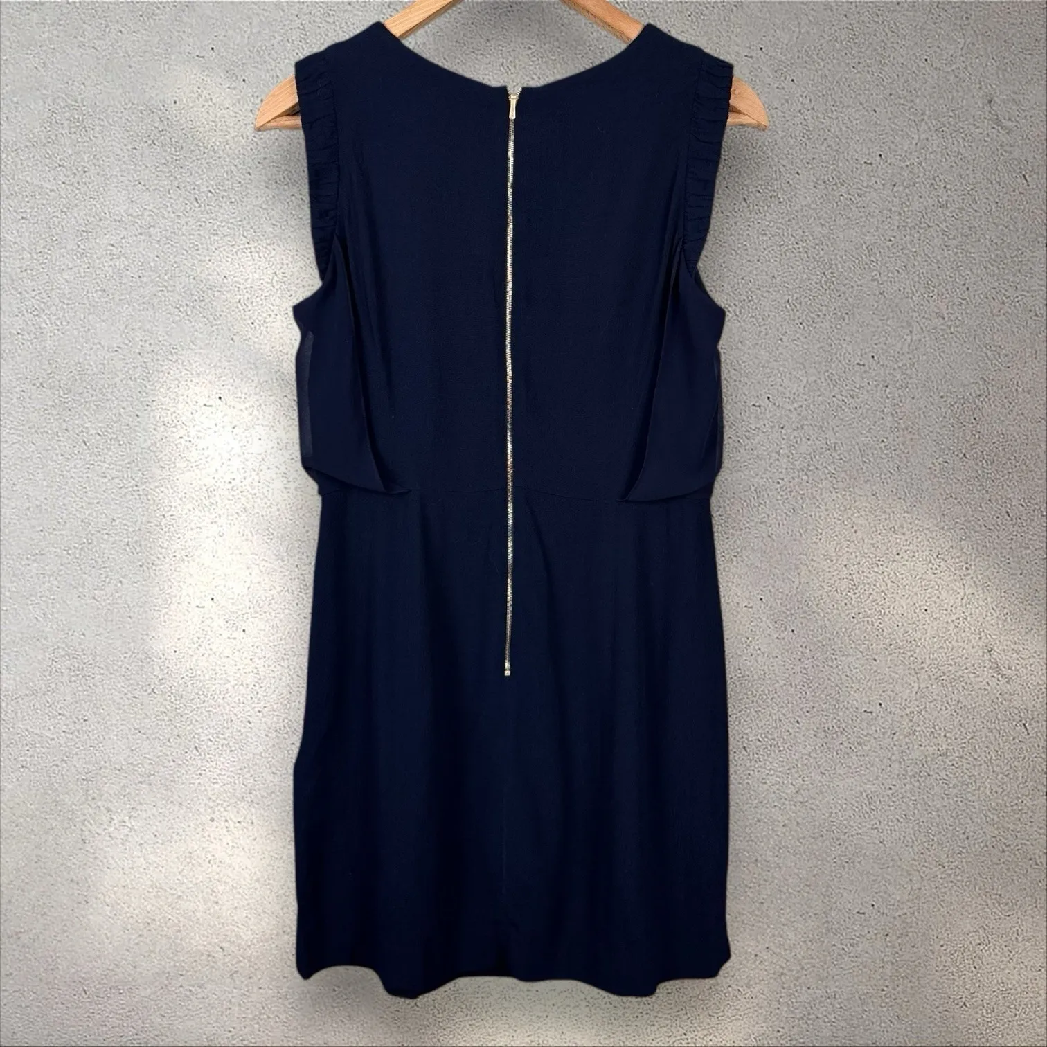 Sandro Navy Blue Chiffon Sheath Dress Business Office Timeless Sz 3 US 8 - Image 5